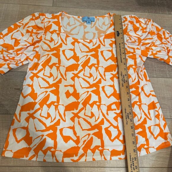 CECE WOMENS LARGE ORANGE AND WHITE BLOUSE - Picture 4 of 8
